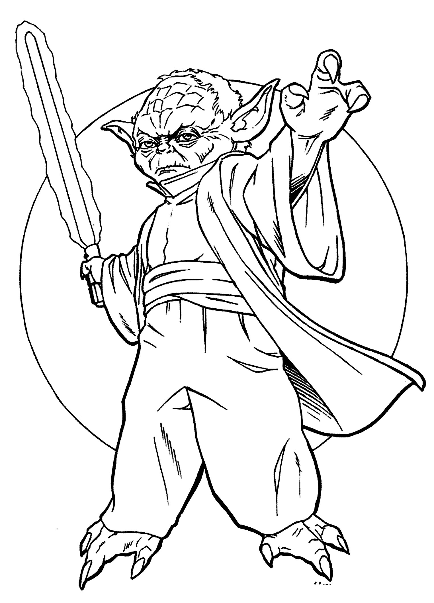 Mestre Jedi Yoda e o seu sabre de luz