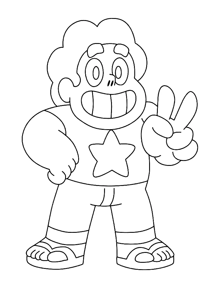 Steven faz o sinal da vitória (Página de Steven Universe para colorir e imprimir para crianças)