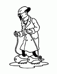 Página de Tintin para colorir e imprimir para crianças : O professor Girassol e uma invenção engraçada
