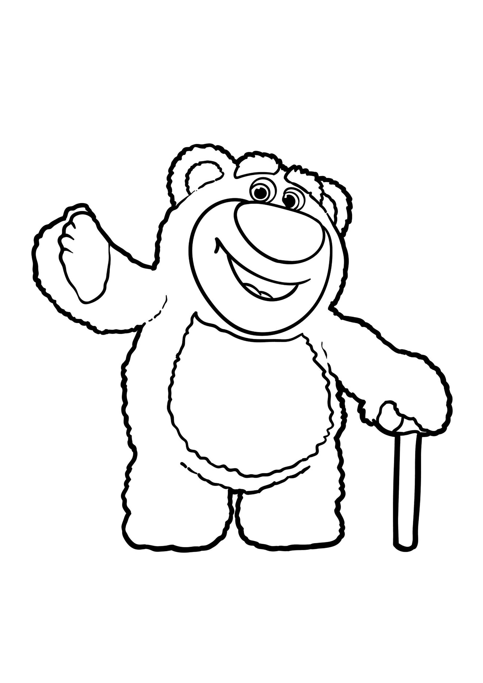 Lotso, o urso cor-de-rosa malvado de Toy Story 3. Não hesite em acrescentar pormenores adicionais ao urso, como riscas, manchas ou padrões, para dar um toque pessoal à sua criação.