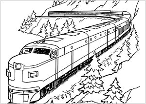 Página de Transporte para colorir e imprimir para crianças : Treinar nas montanhas