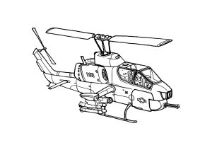 Página de Transporte para colorir e imprimir para crianças : Um helicóptero de combate militar