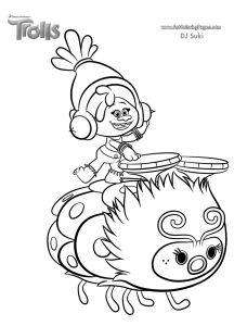 Página de Trolls para colorir e imprimir para crianças : DJ Suki cria o ambiente