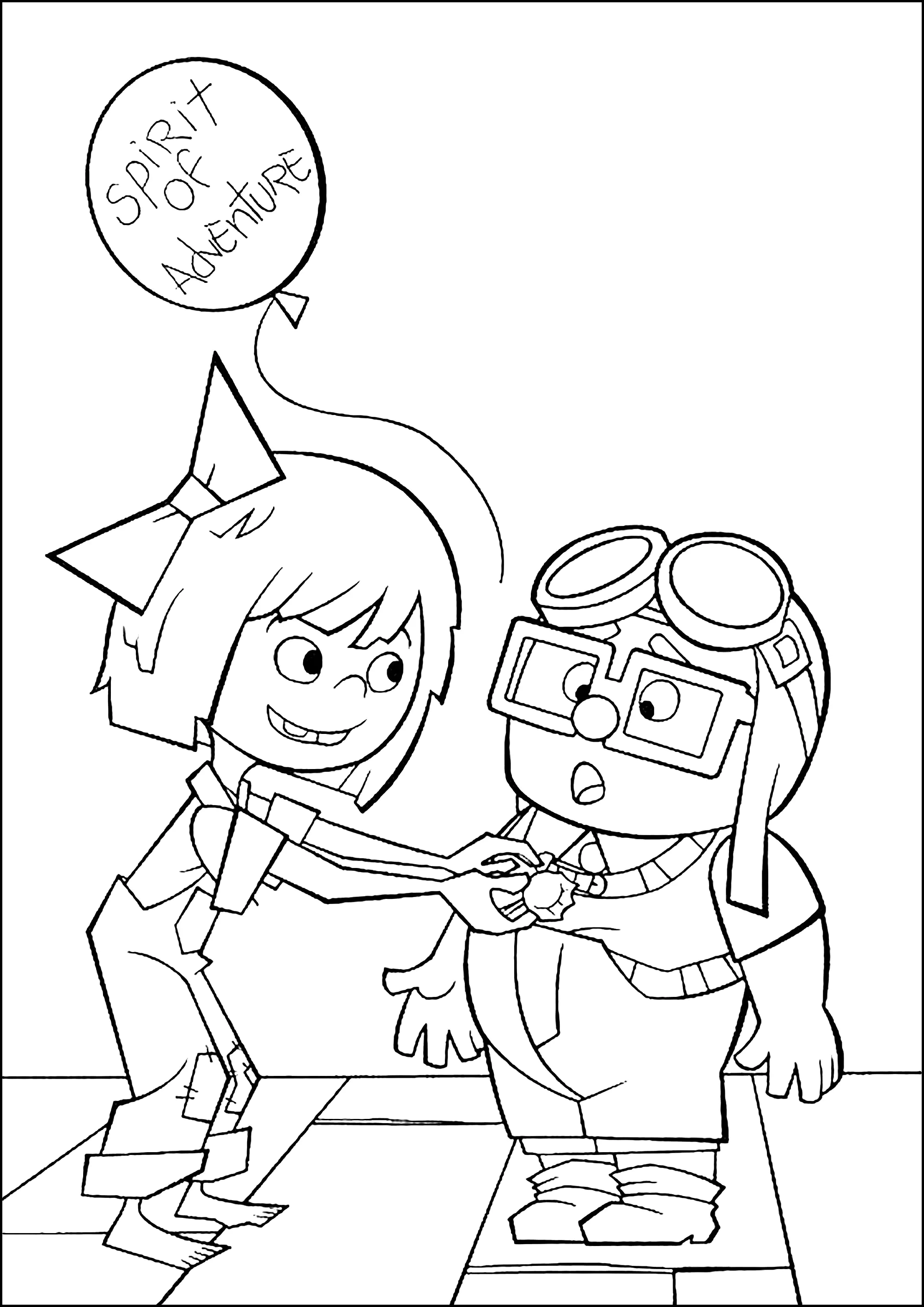 Carl Fredricksen e Ellie, jovens (Página de UP: Altamente para colorir e imprimir para crianças)