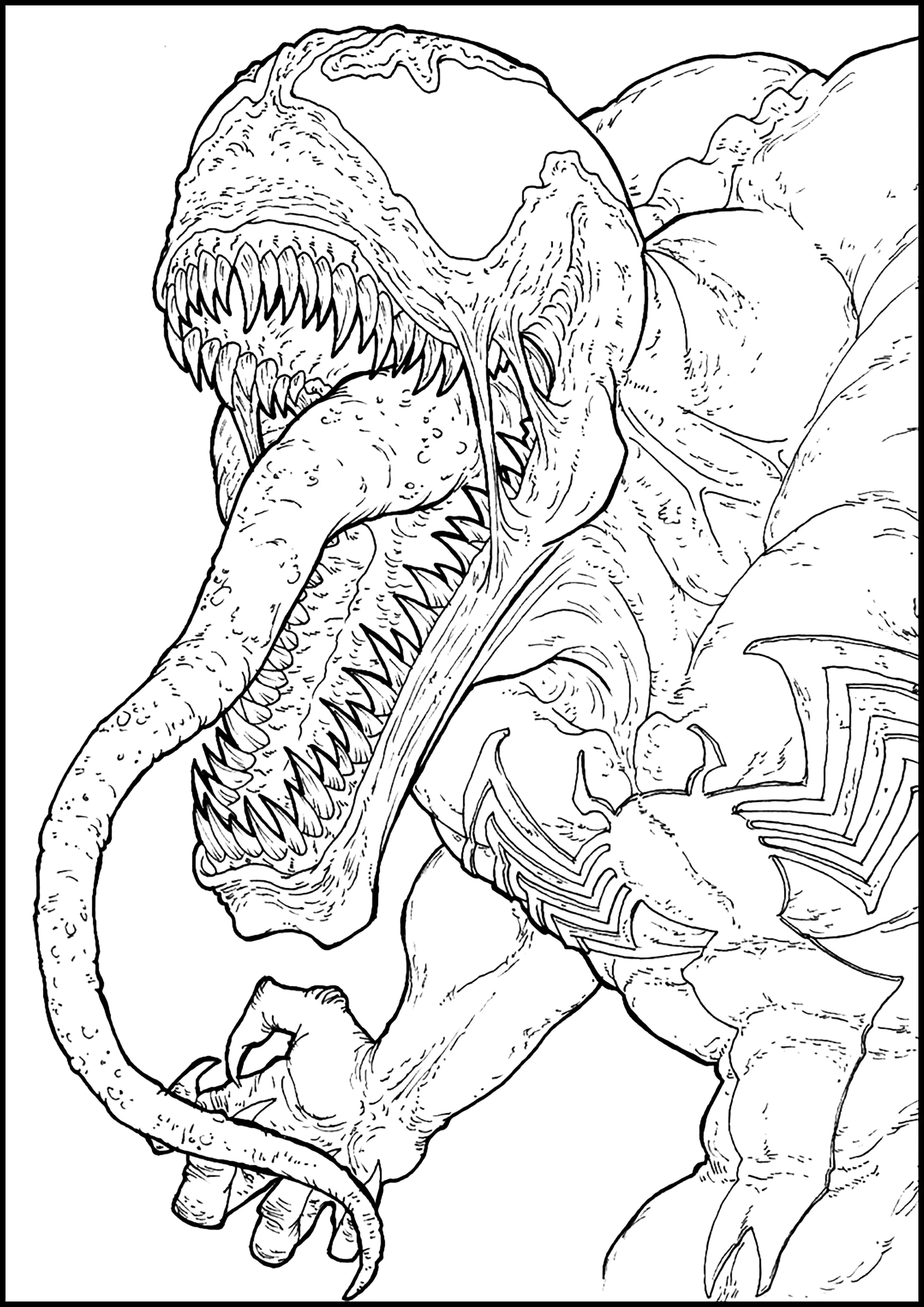 Veneno e a sua língua horrível (Página de Venom para colorir e imprimir para crianças)