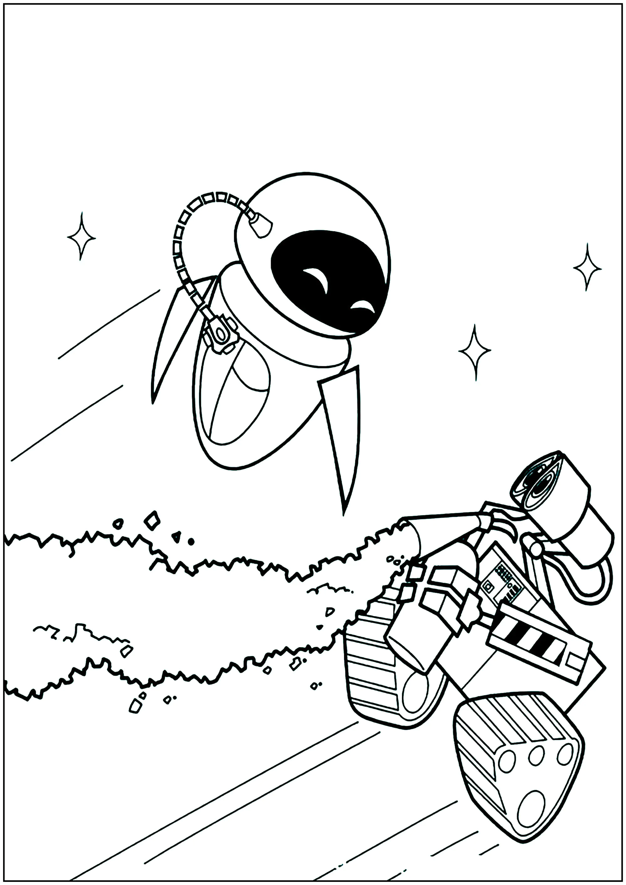 Wall-E e EVE (Página de WALL·E: O Último a Limpar o Planeta para colorir e imprimir para crianças)