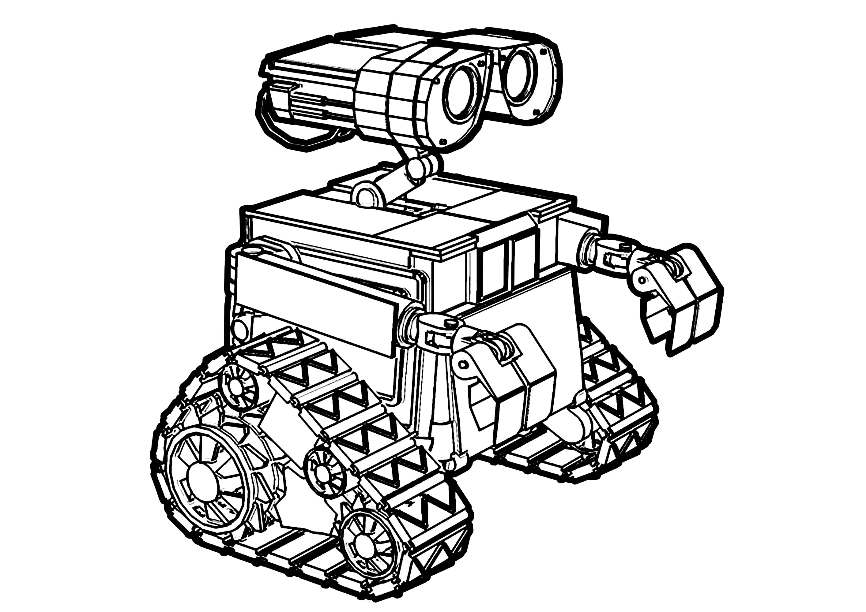 O pequeno robô Wall-E (Página de WALL·E: O Último a Limpar o Planeta para colorir e imprimir para crianças)