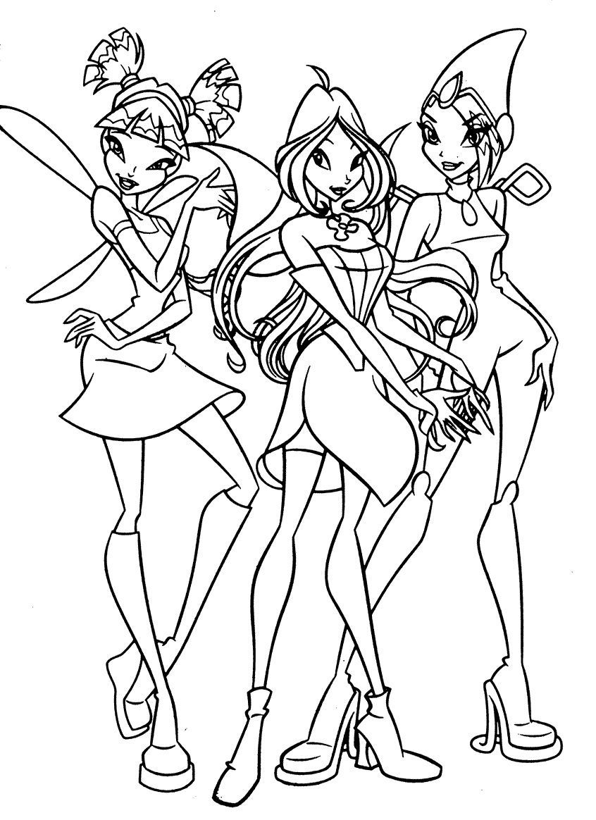3 personagens Winx para colorir