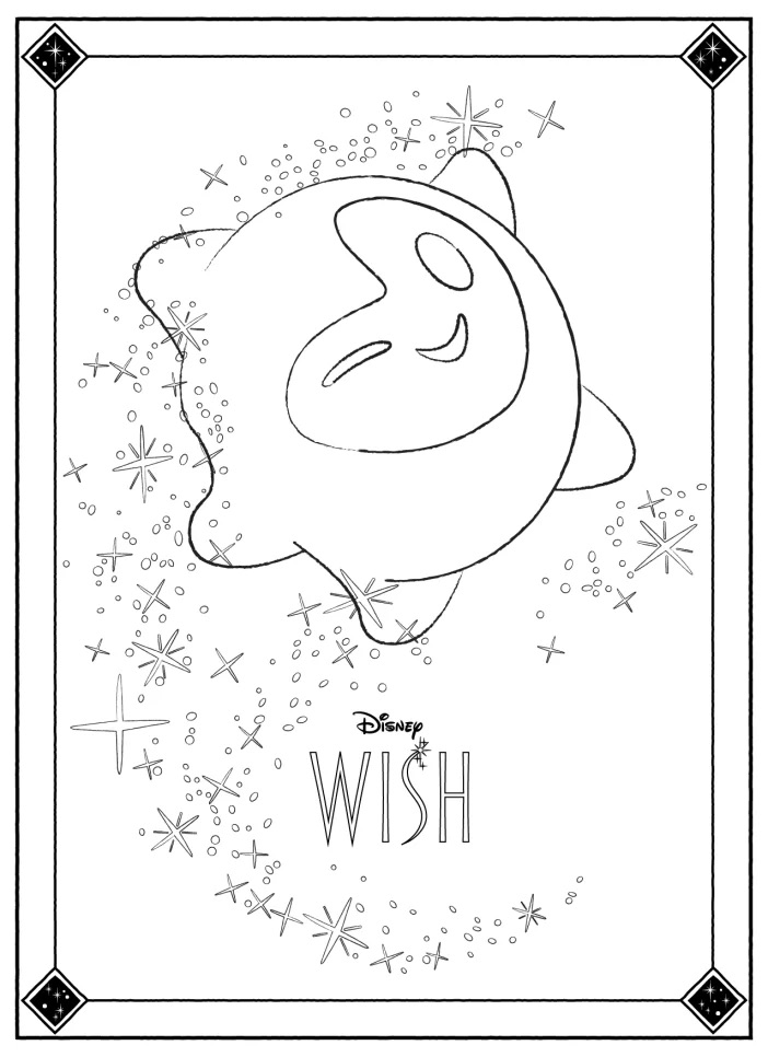 Desejo : Estrela. Páginas oficiais para colorir do filme da Disney 'Wish: Asha e a estrela da sorte'.