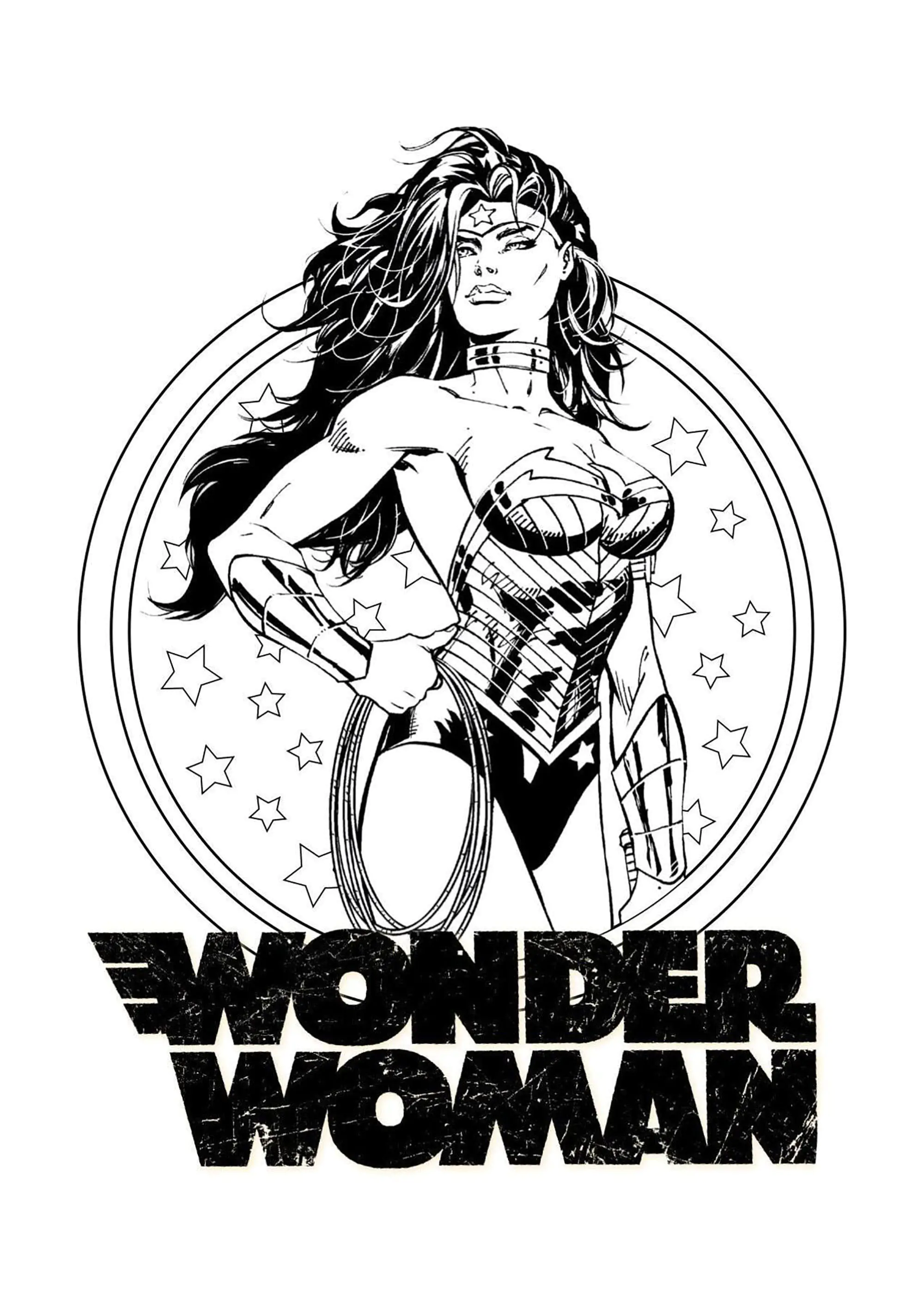 Mulher Maravilha pronta para a batalha (Página de Wonder Woman para colorir e imprimir para crianças)