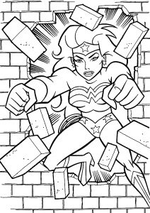 Página de Wonder Woman para colorir e imprimir para crianças : A Mulher Maravilha parte tijolos