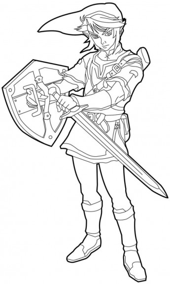 O herói de Zelda com o seu escudo