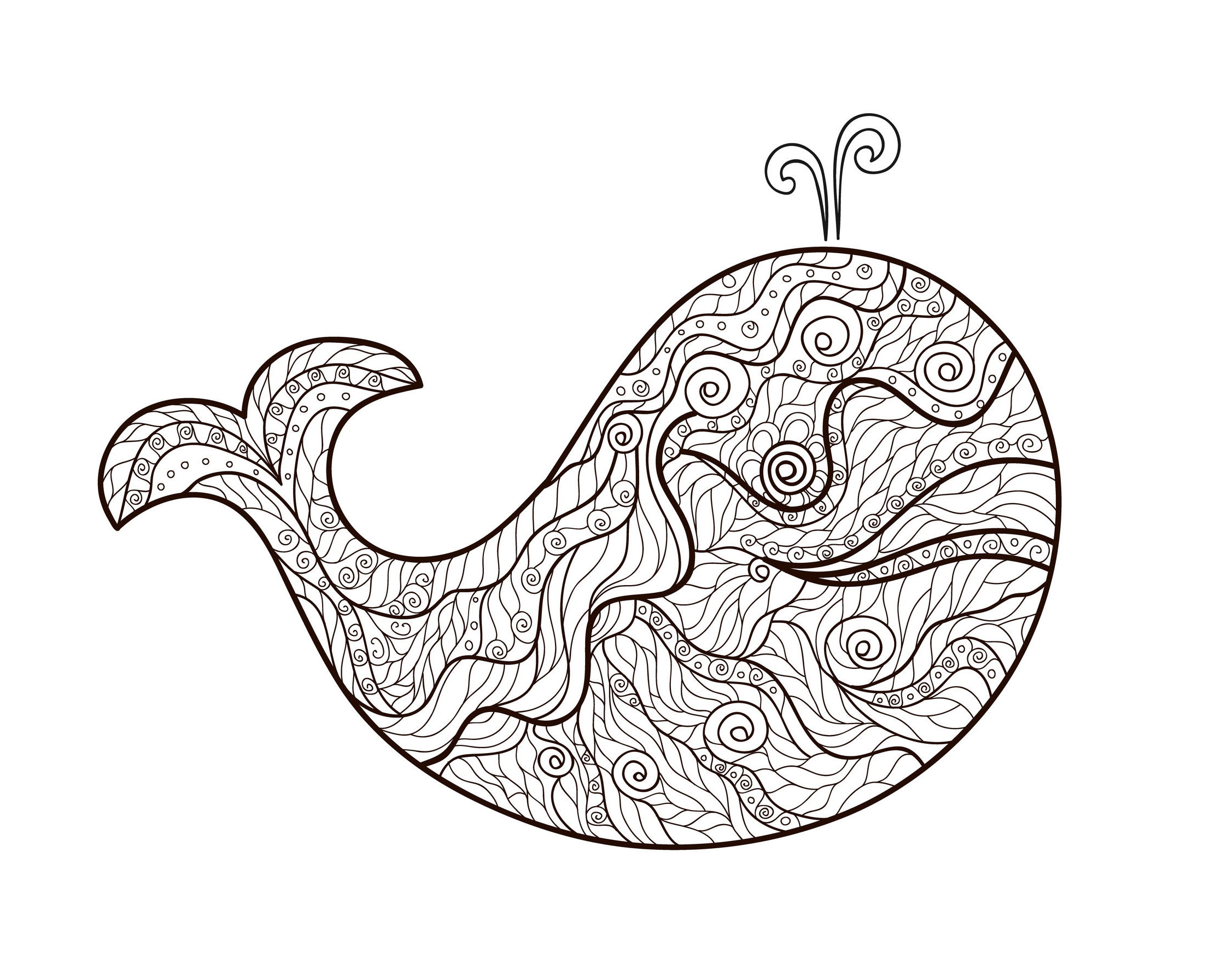 Uma baleia e motivos Zentangle simples para colorir, por Meggichka (fonte: 123rf)