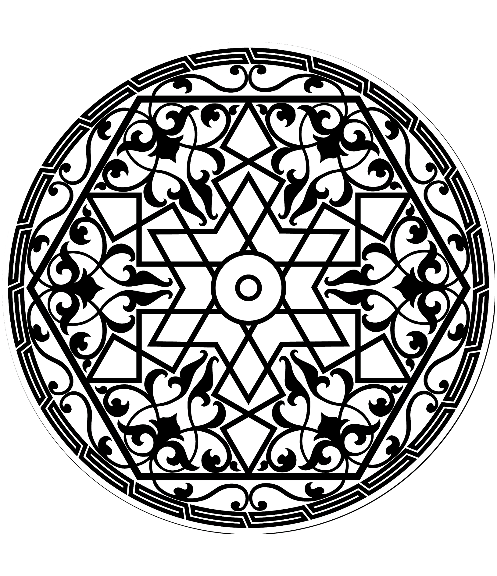 Arabisches Muster in Form eines Mandalas (Ausmalbild von Orientalisch zum Ausdrucken und Ausmalen für Erwachsene)