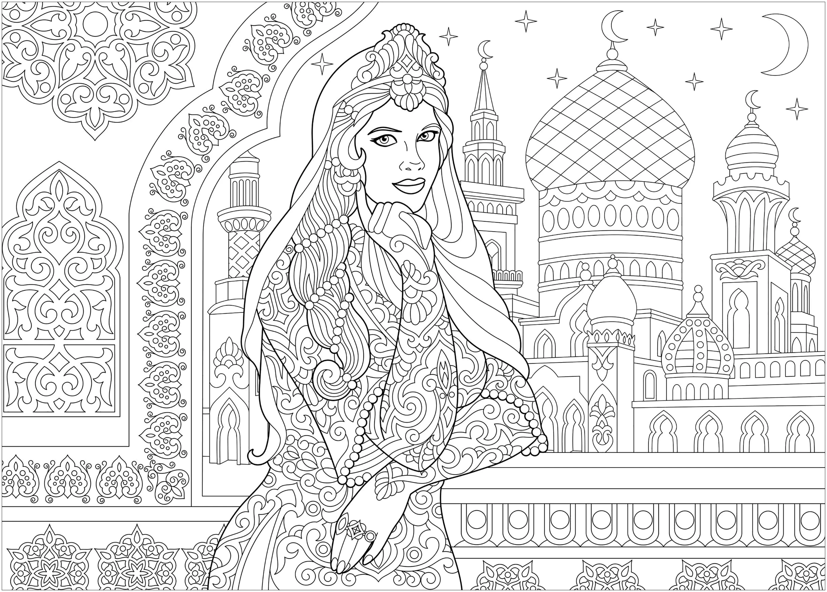 Orientalisch-6035 (Ausmalbild von Sybirko zum Ausdrucken und Ausmalen für Erwachsene)