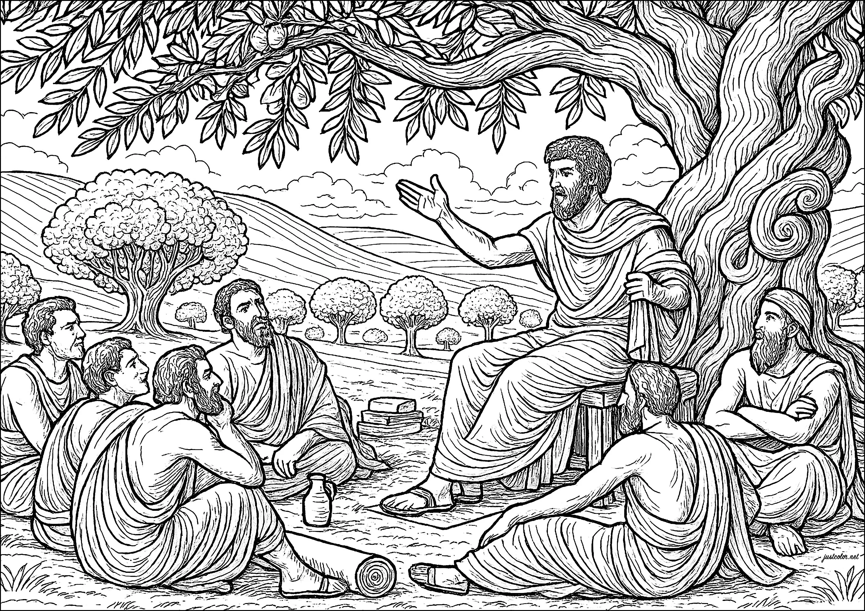 Platons Akademie (Ausmalbild von Altes Griechenland zum Ausdrucken und Ausmalen für Erwachsene)