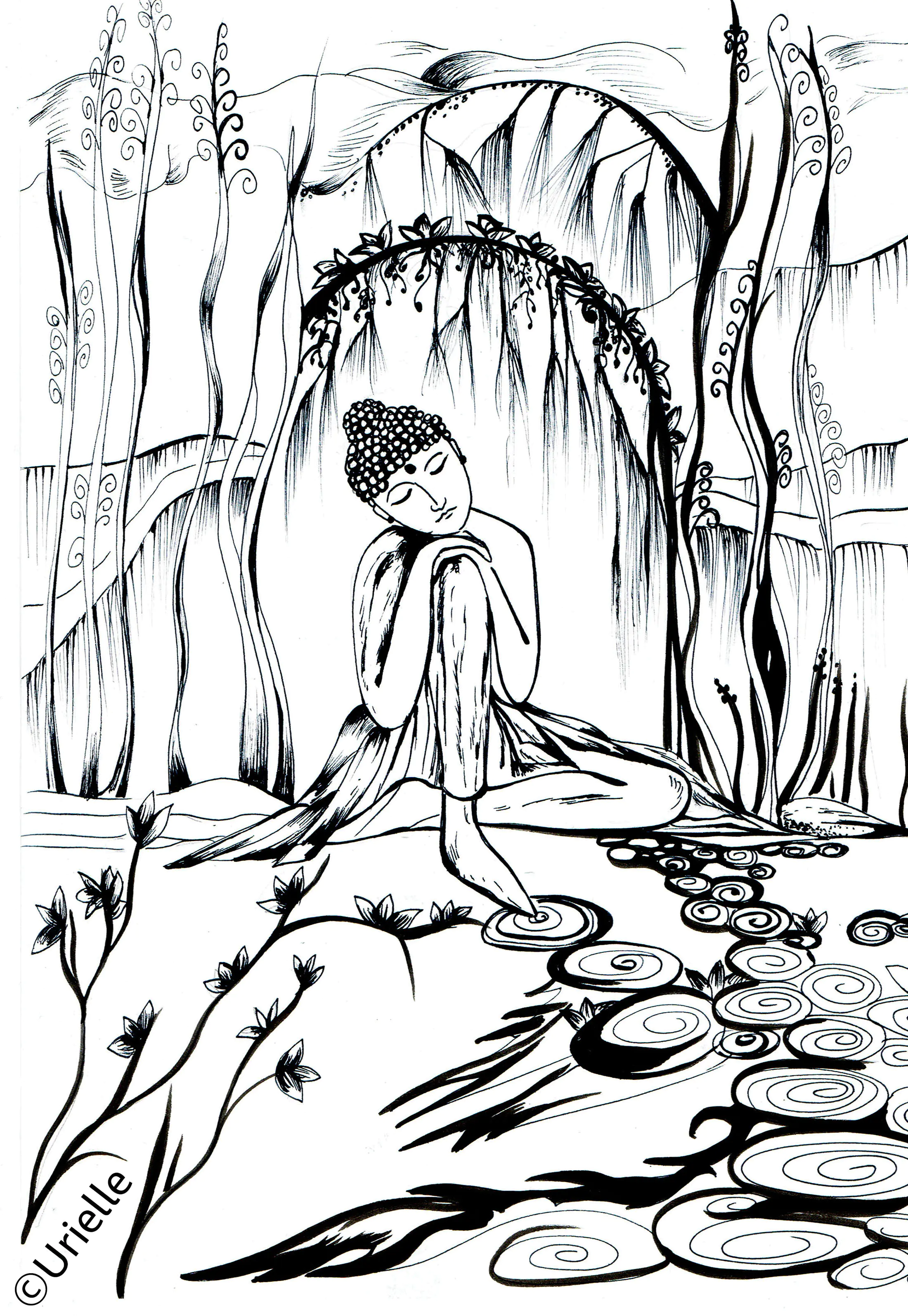 In der Stille (Ausmalbild Anti-stress / Zen zum Ausdrucken und Ausmalen für Erwachsene)