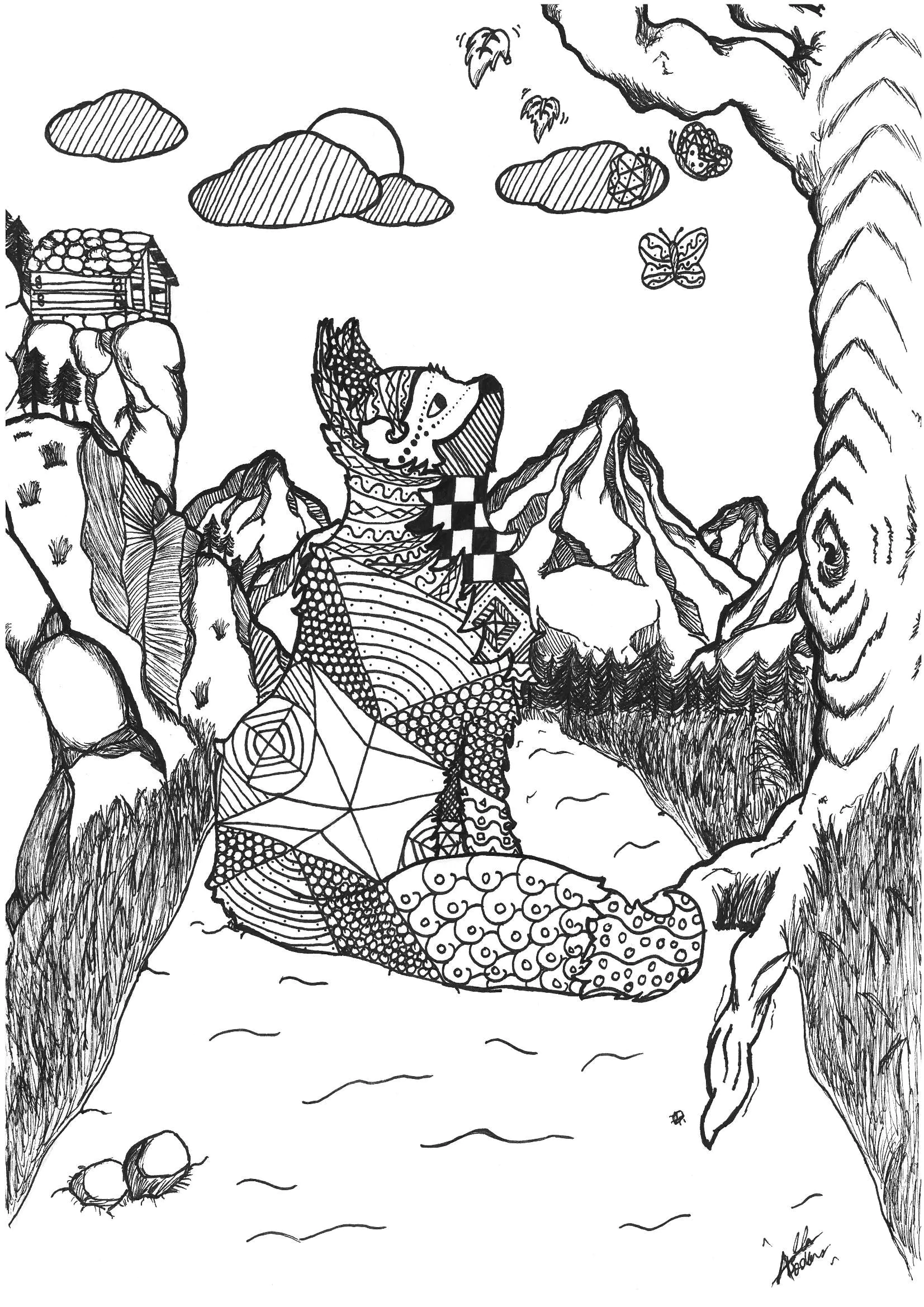 Zen-Fuchs (Ausmalbild von Allan zum Ausdrucken und Ausmalen für Erwachsene)