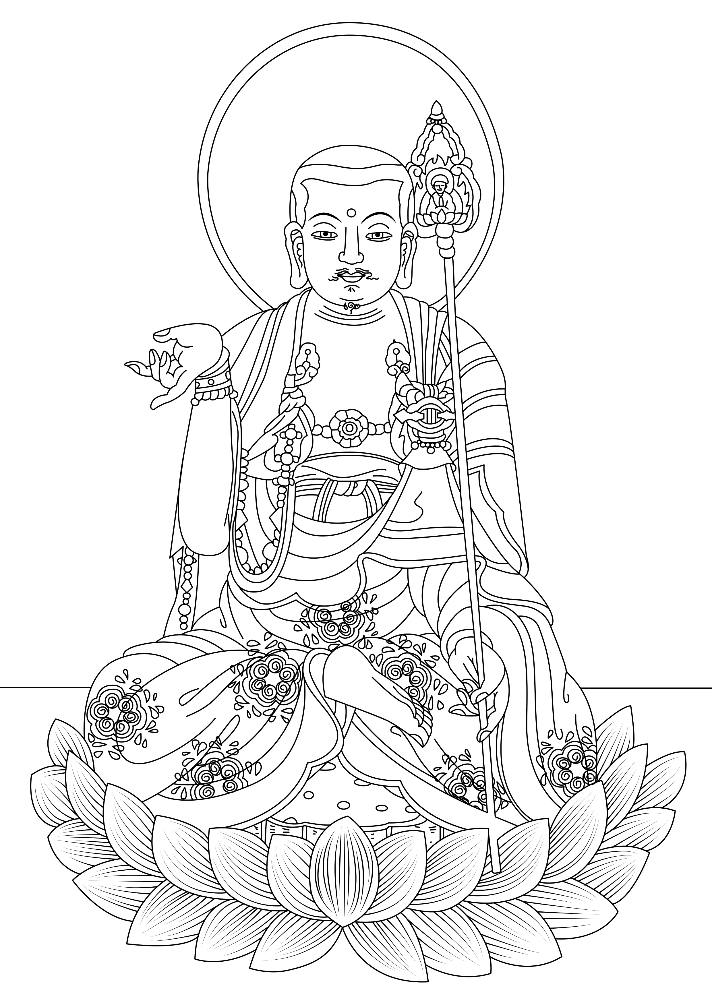 Salbei-Priester auf Lotosblüte (Ausmalbild Anti-stress / Zen zum Ausdrucken und Ausmalen für Erwachsene)
