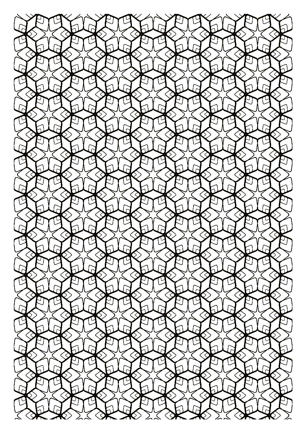 Zahlreiche und geometrische Sechsecke zum individuellen Ausmalen