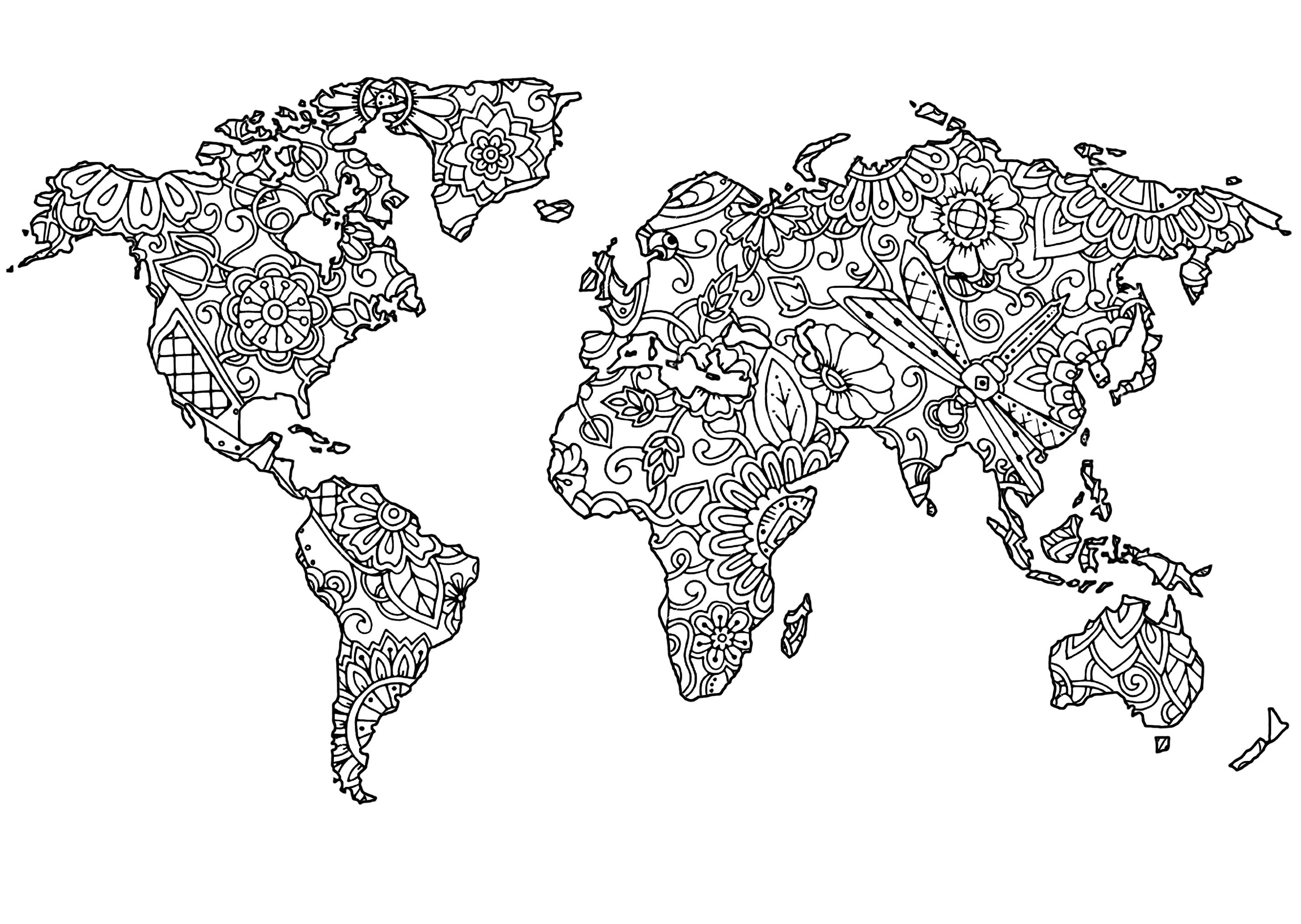 Der Planet Erde und die Blumenmuster auf seinen Kontinenten, Künstler : Art'Isabelle