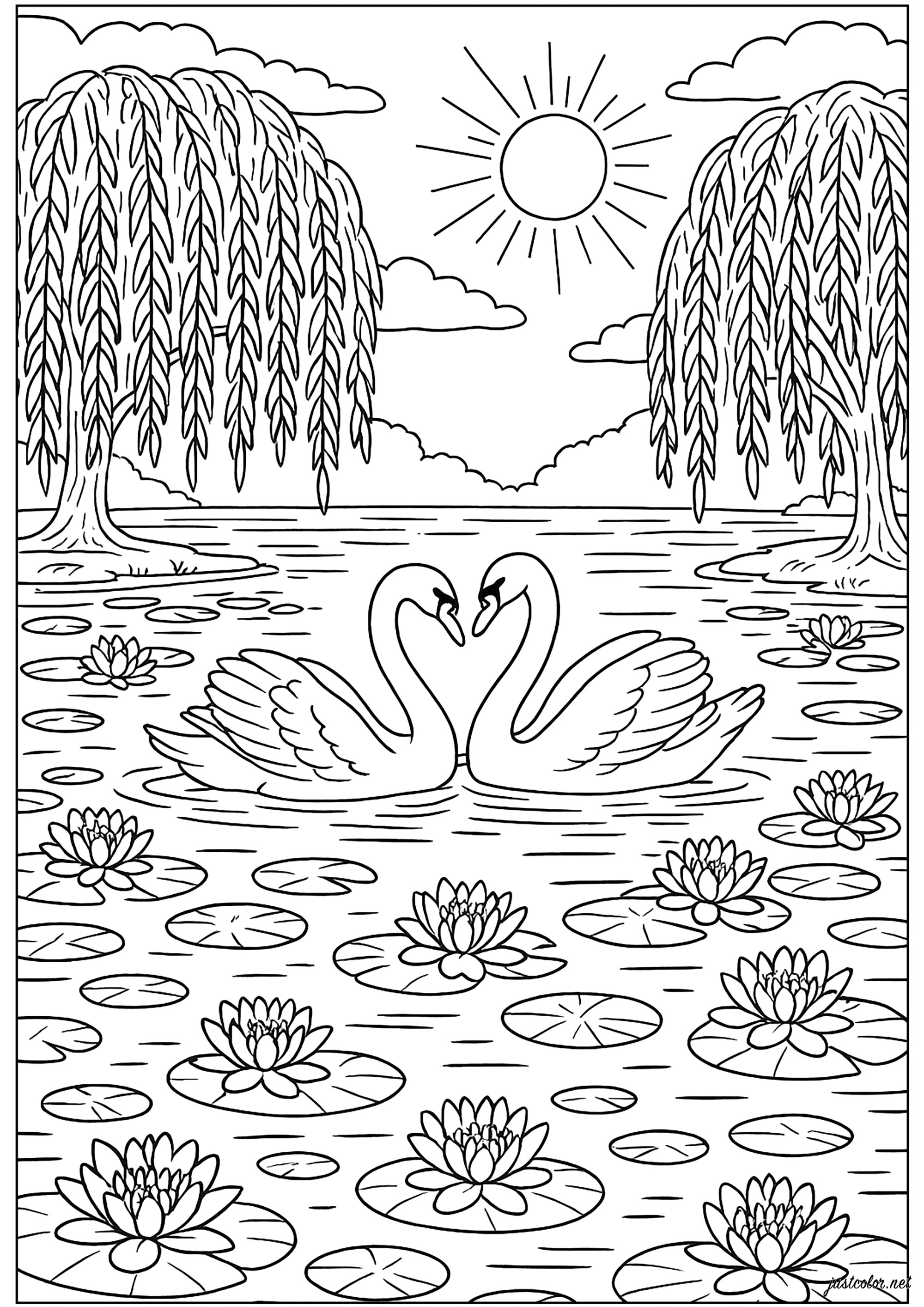 Seerosenteich (Ausmalbild Anti-stress / Zen zum Ausdrucken und Ausmalen für Erwachsene)