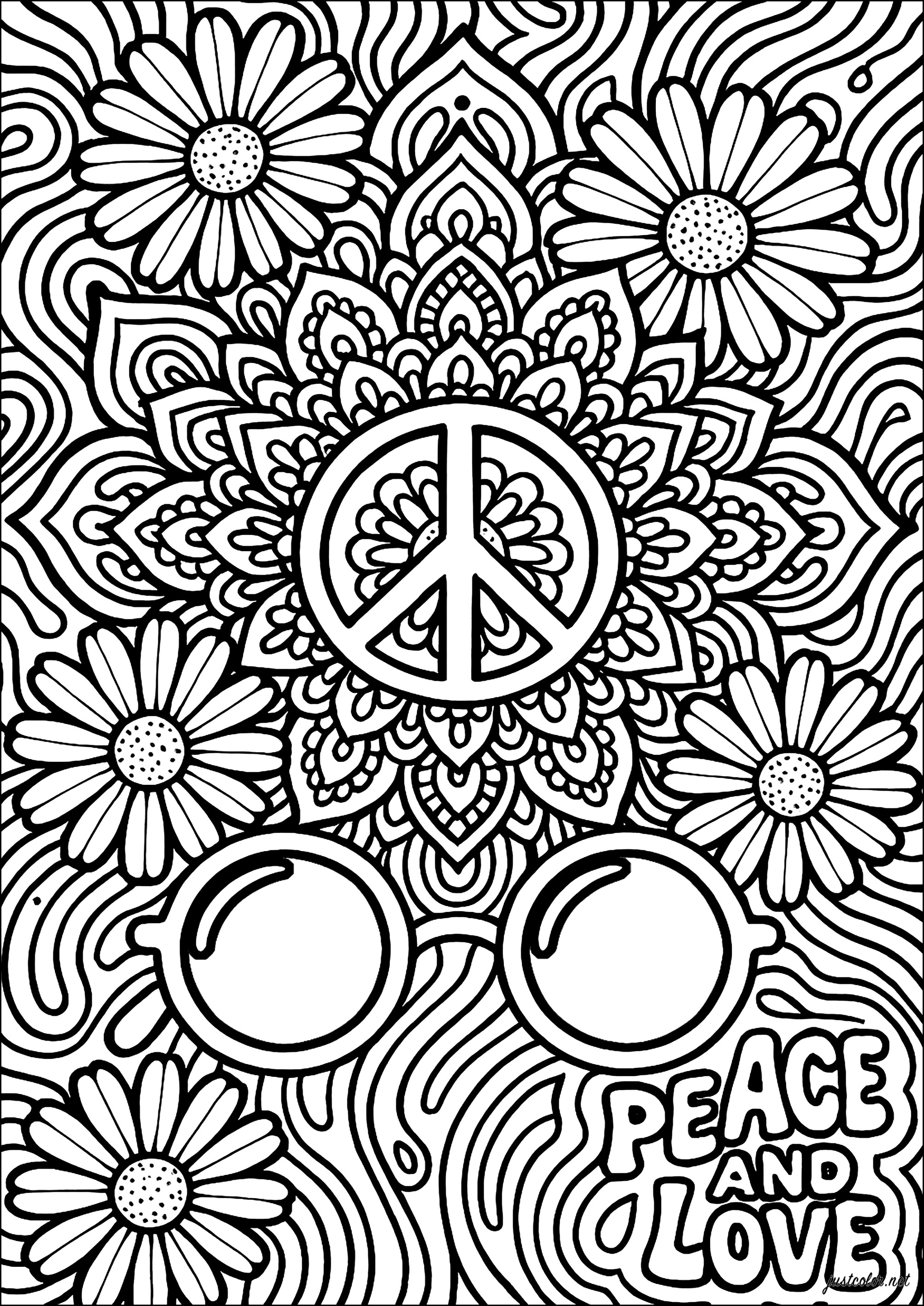 Sinfonie des Friedens und der Blumen (Ausmalbild Anti-stress / Zen zum Ausdrucken und Ausmalen für Erwachsene)