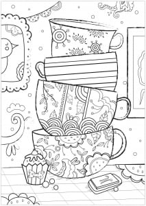 Dekorierte Tassen (Ausmalbild von Gaelle Picard)