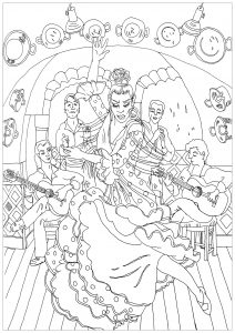 Flamenco in Spanien (Ausmalbild Anti-stress / Zen)