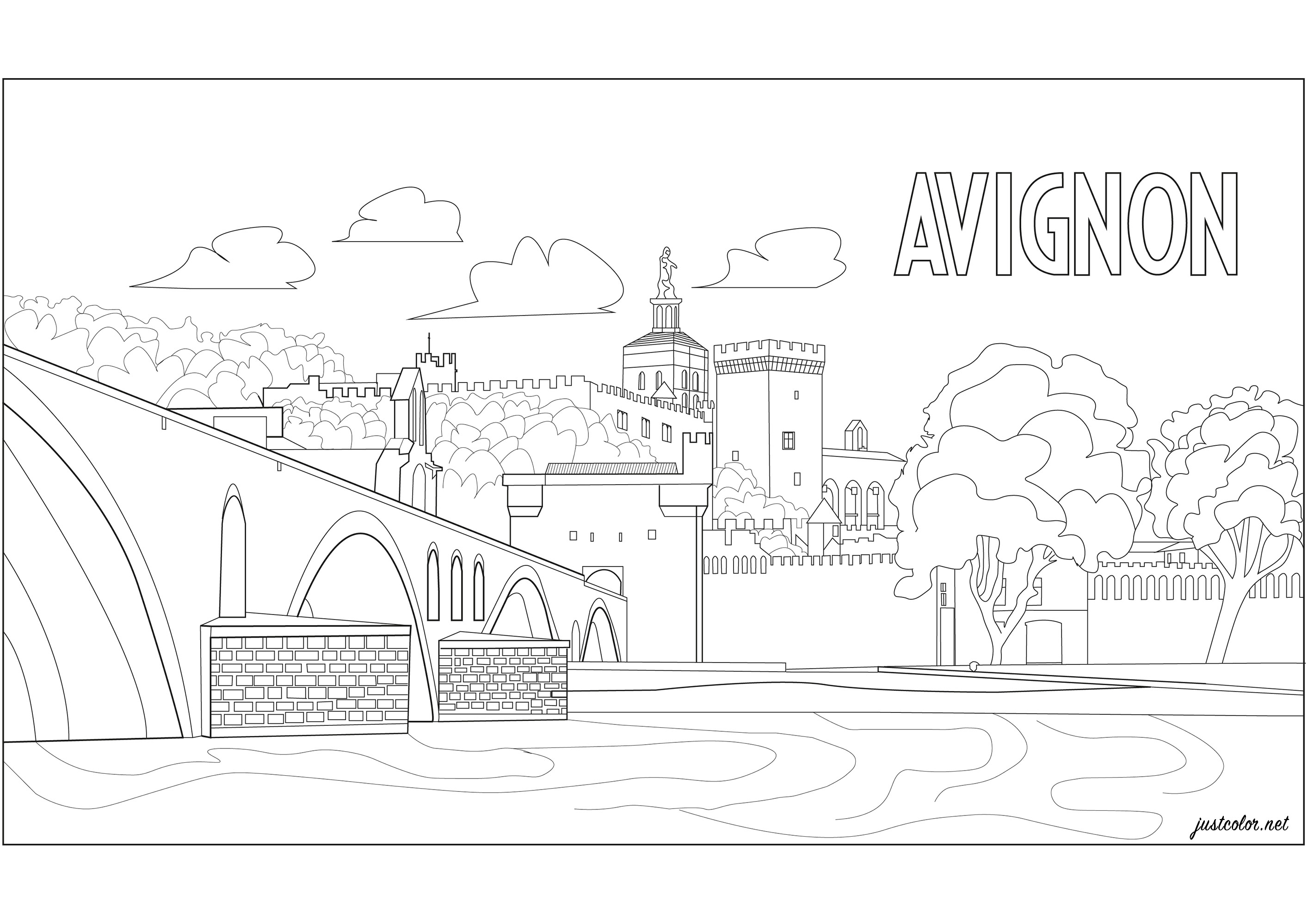 Avignon (Frankreich) : Der Palast der Päpste und die 'Pont d'Avignon'. Sie befinden sich im Süden Frankreichs am Rande der Rhône.
