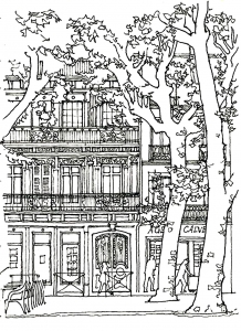 Harmonie zwischen Lebensraum und Vegetation (Ausmalbild von Architektur, Länder und Städte)