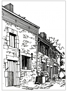 Typische Architektur in Südfrankreich (Ausmalbild von Architektur, Länder und Städte)