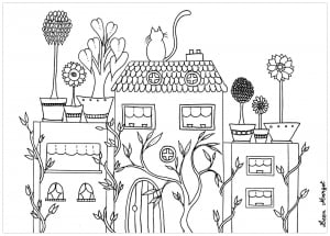Haus und Blumen von Leen Margot (Ausmalbild)