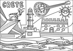 Die griechische Insel Kreta (Ausmalbild von Architektur, Länder und Städte)