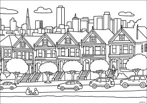 Die bemalten Damen von San Francisco (Ausmalbild von Architektur & Zuhause)