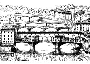 Die Ponte Vecchio in Florenz (Italien) (Ausmalbild von Architektur & Zuhause)