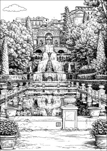 Terrassengärten und monumentale Brunnen, Villa d'Este in Tivoli (Italien)