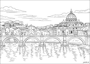 Der Tiber und der Petersdom vom Sant'Angelo-Brücke aus gesehen