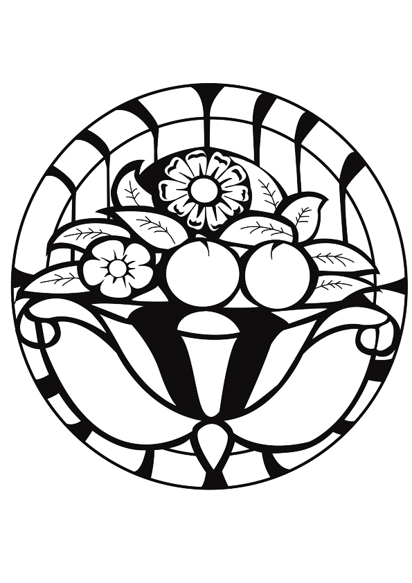 Reproduktion einer Glasmalerei, die auf der Straße zu sehen ist (Ausmalbild von Art deco zum Ausdrucken und Ausmalen für Erwachsene)