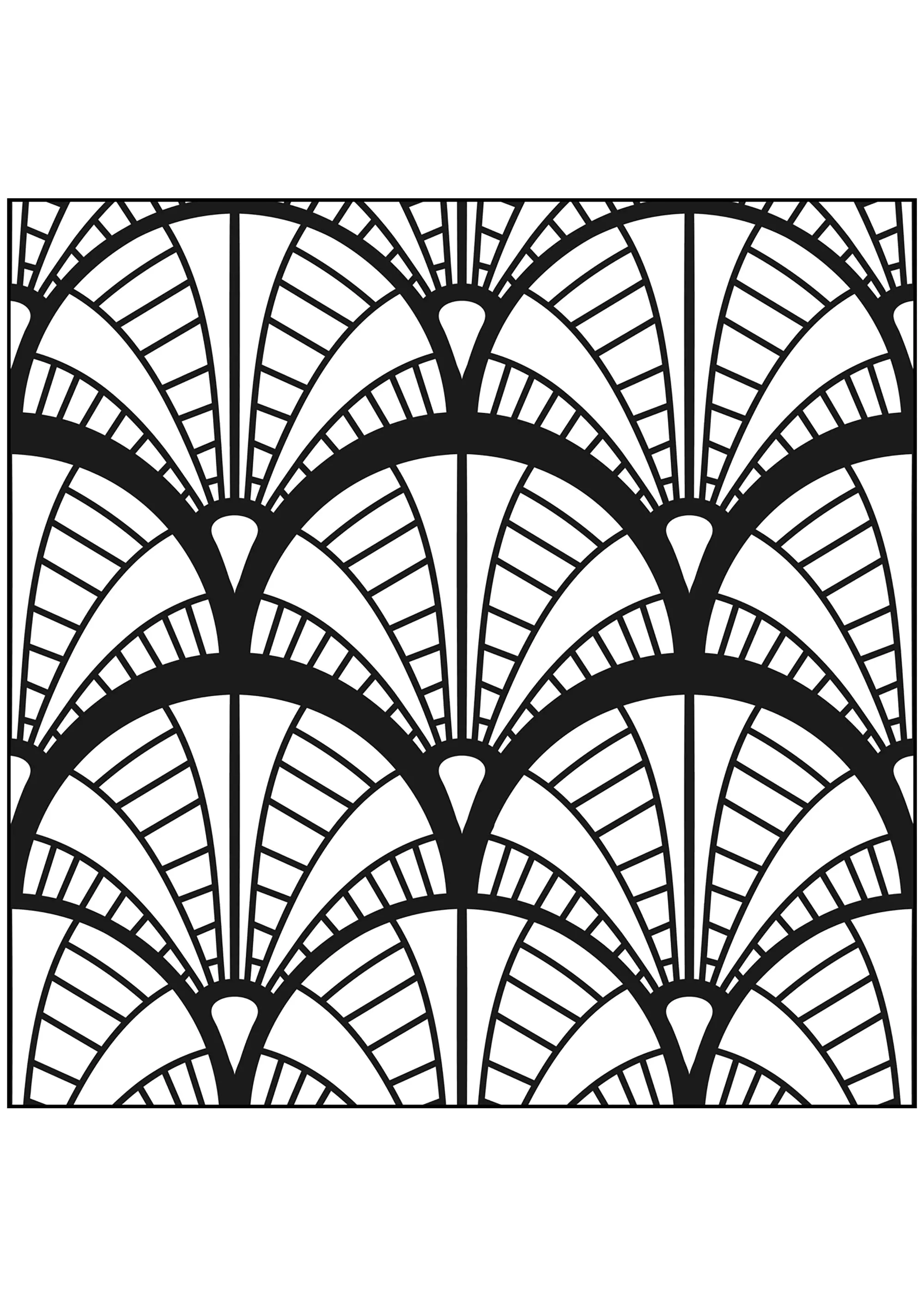 Art-Déco-Motive nach dem Vorbild des New Yorker Chrysler Buildings (Ausmalbild von Art deco zum Ausdrucken und Ausmalen für Erwachsene)