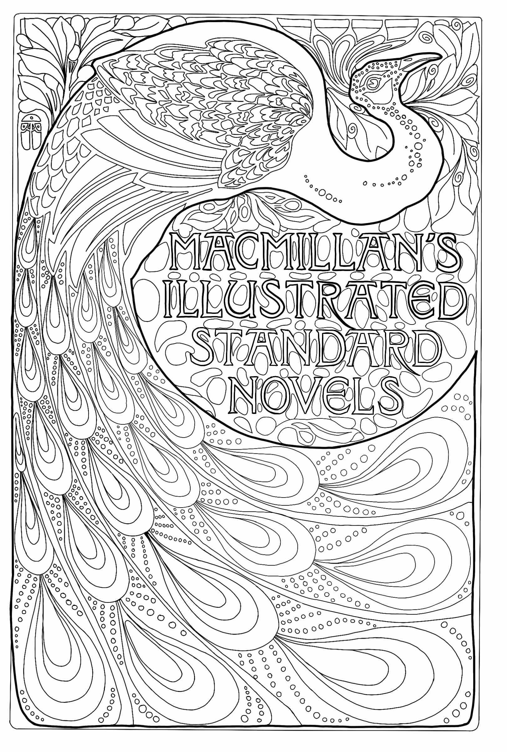 Mac. Millan's Illustrierte Standardromane: Jugendstil-Bucheinband mit Pfau (1896). Erstellt von Albert Angus Turbayne, amerikanischer Illustrator (1866, 1940), Künstler : Louunatik