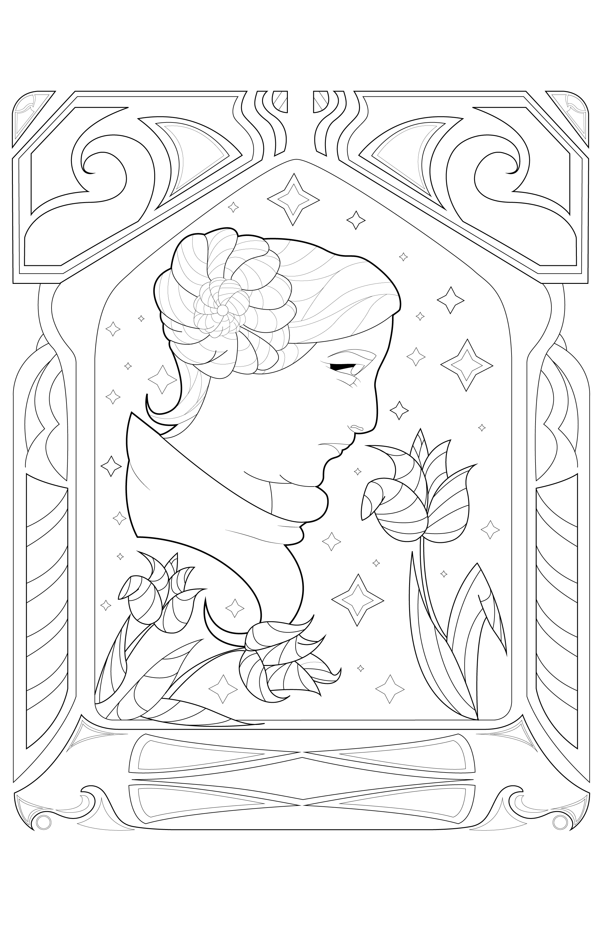 Prinzessin Leia / Alfons Mucha (Ausmalbild von Juline zum Ausdrucken und Ausmalen für Erwachsene)