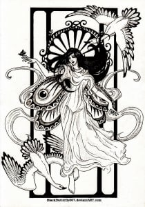 Frauen und Gänse (Ausmalbild von Art nouveau)