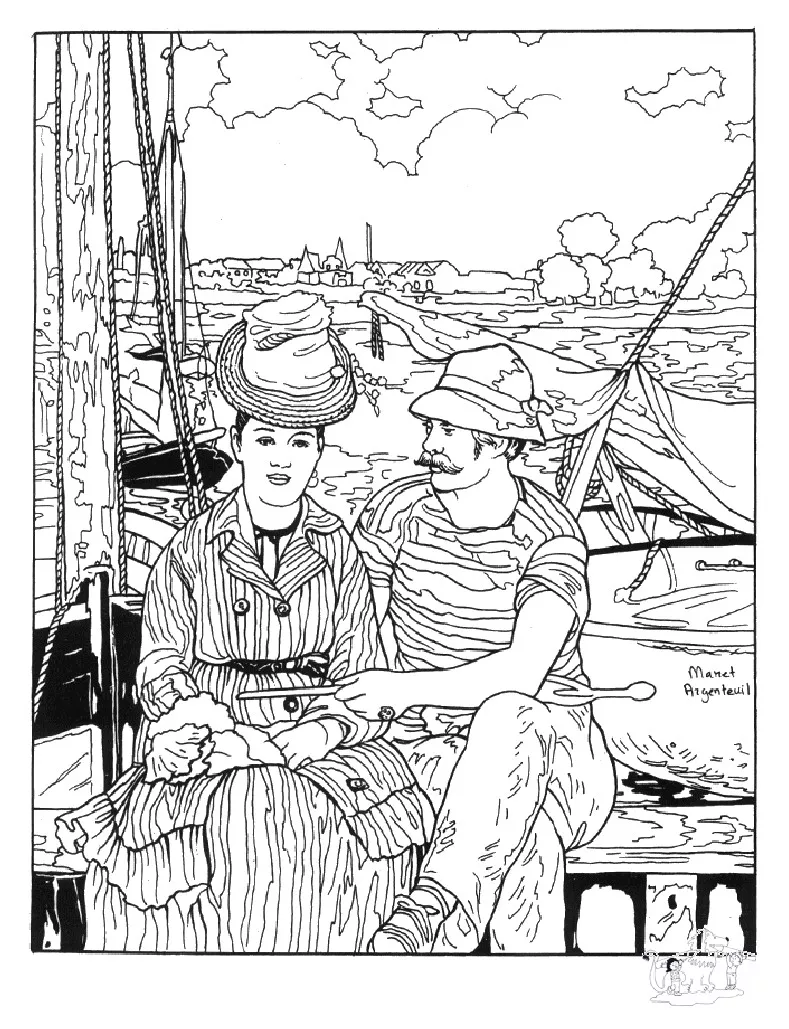 Edouard Manet - Argenteuil (Ausmalbild von Kunstwerk zum Ausdrucken und Ausmalen für Erwachsene)