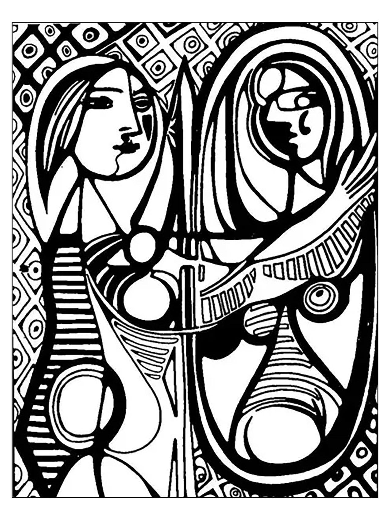 Malvorlage inspiriert von 'Mädchen vor einem Spiegel' von Picasso (1932)