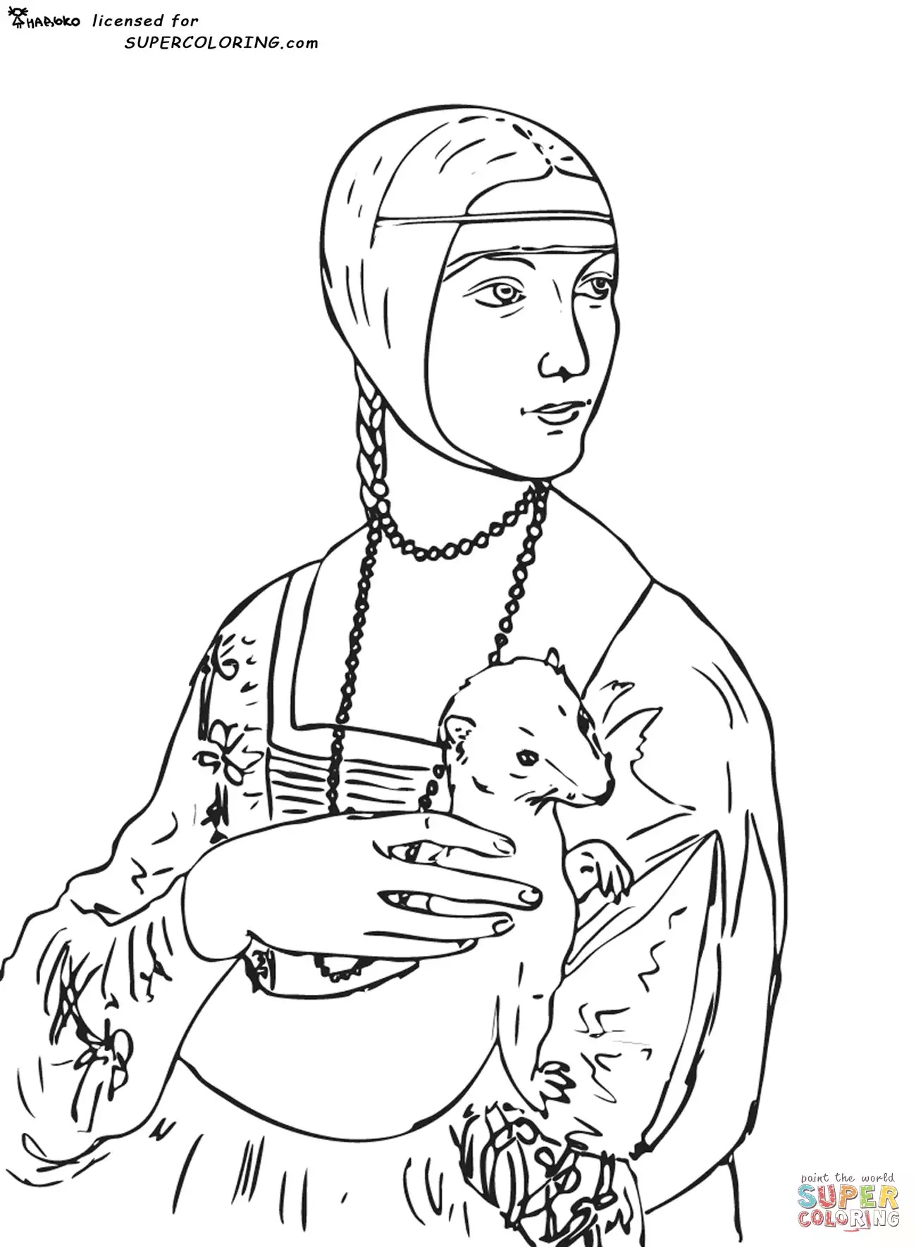 Malvorlage nach dem Gemälde 'Dame mit Hermelin' von Leonardo da Vinci (1489-1490)