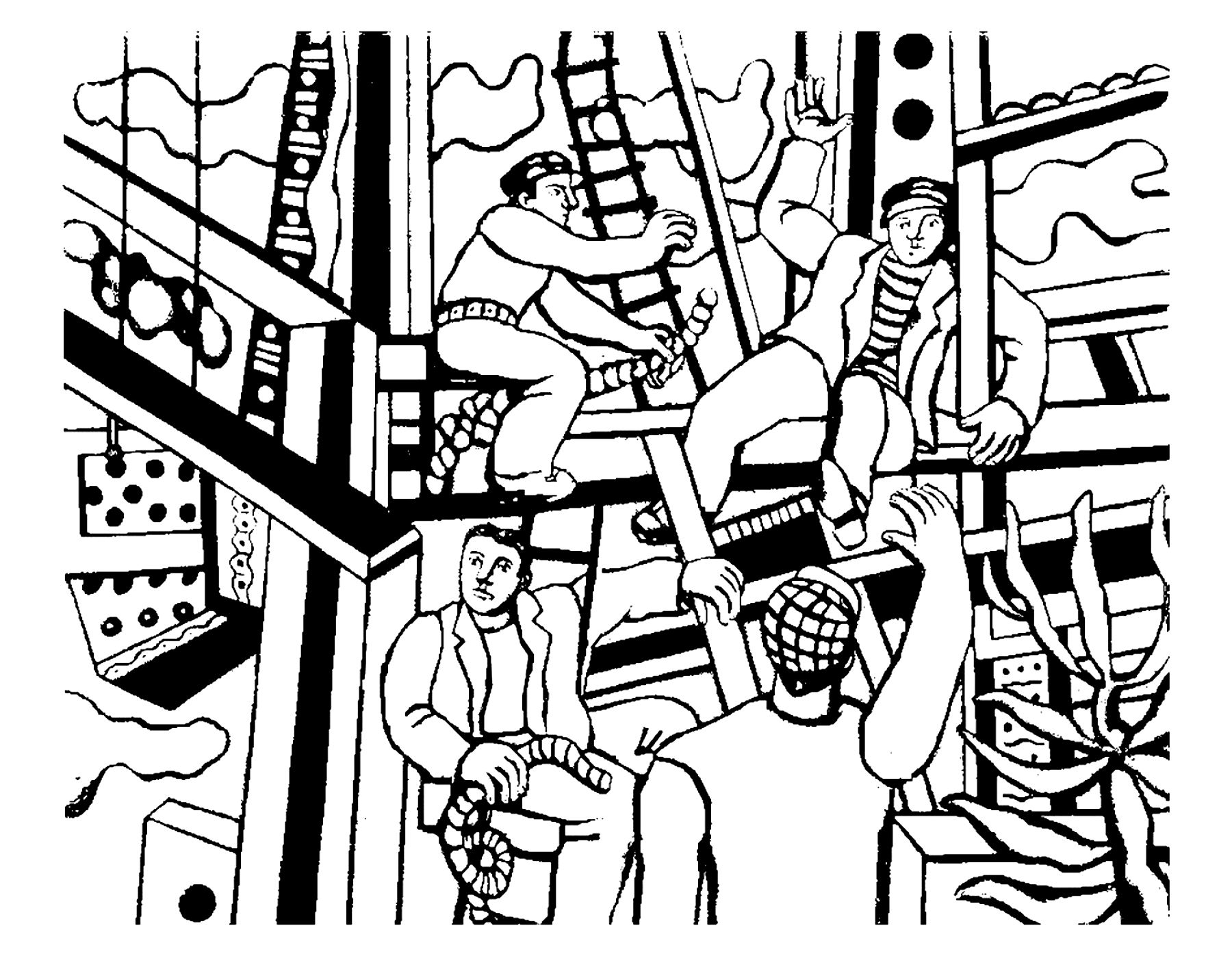 Ausmalbild von Kunstwerk : Fernand Leger - Builders Ausmalbild von Kunstwerk zum Ausdrucken und Ausmalen für Erwachsene : Fernand Leger - Builders