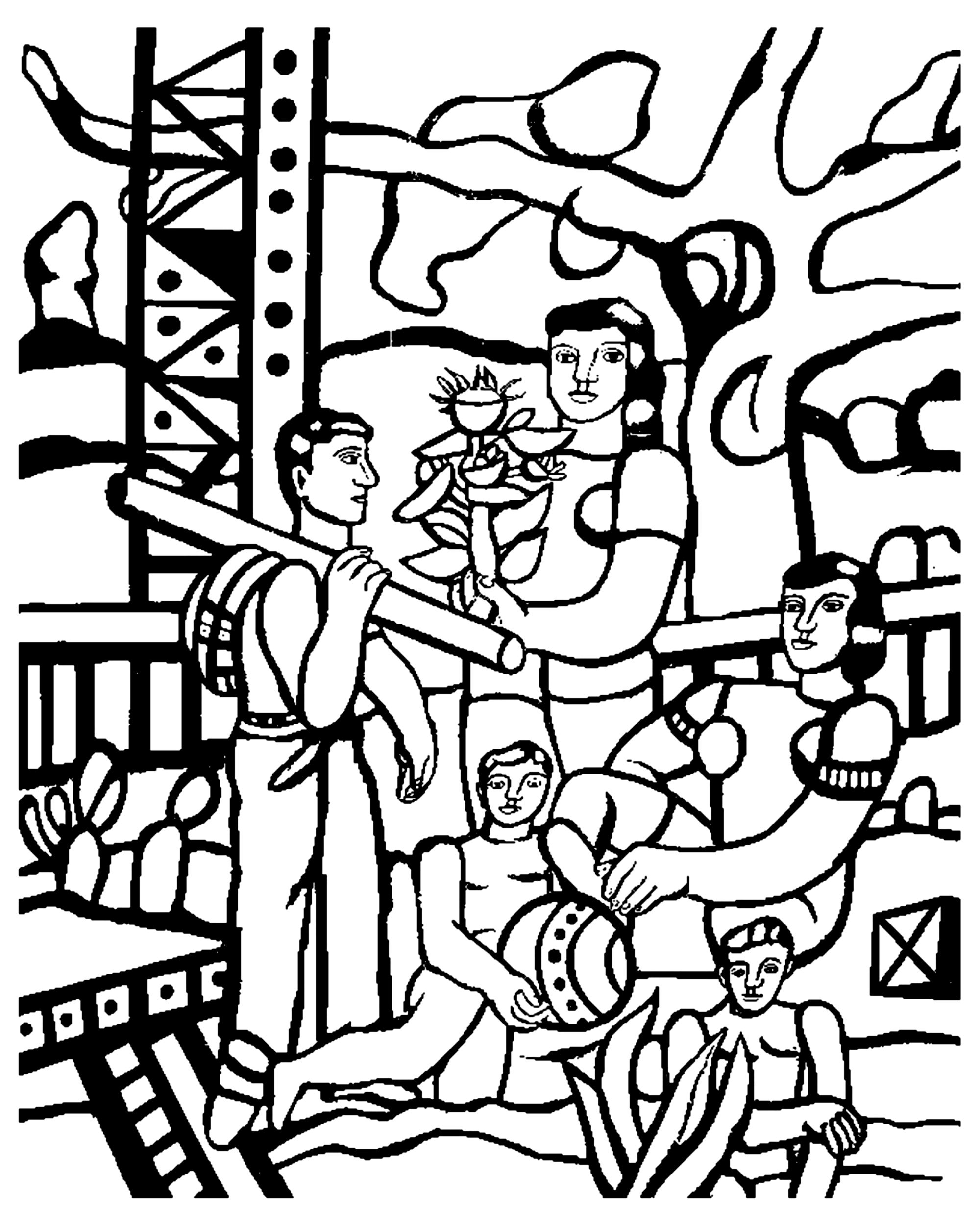 Fernand Leger - Der Camper (Ausmalbild von Kunstwerk) Fernand Leger - Der Camper (Ausmalbild von Kunstwerk zum Ausdrucken und Ausmalen für Erwachsene)