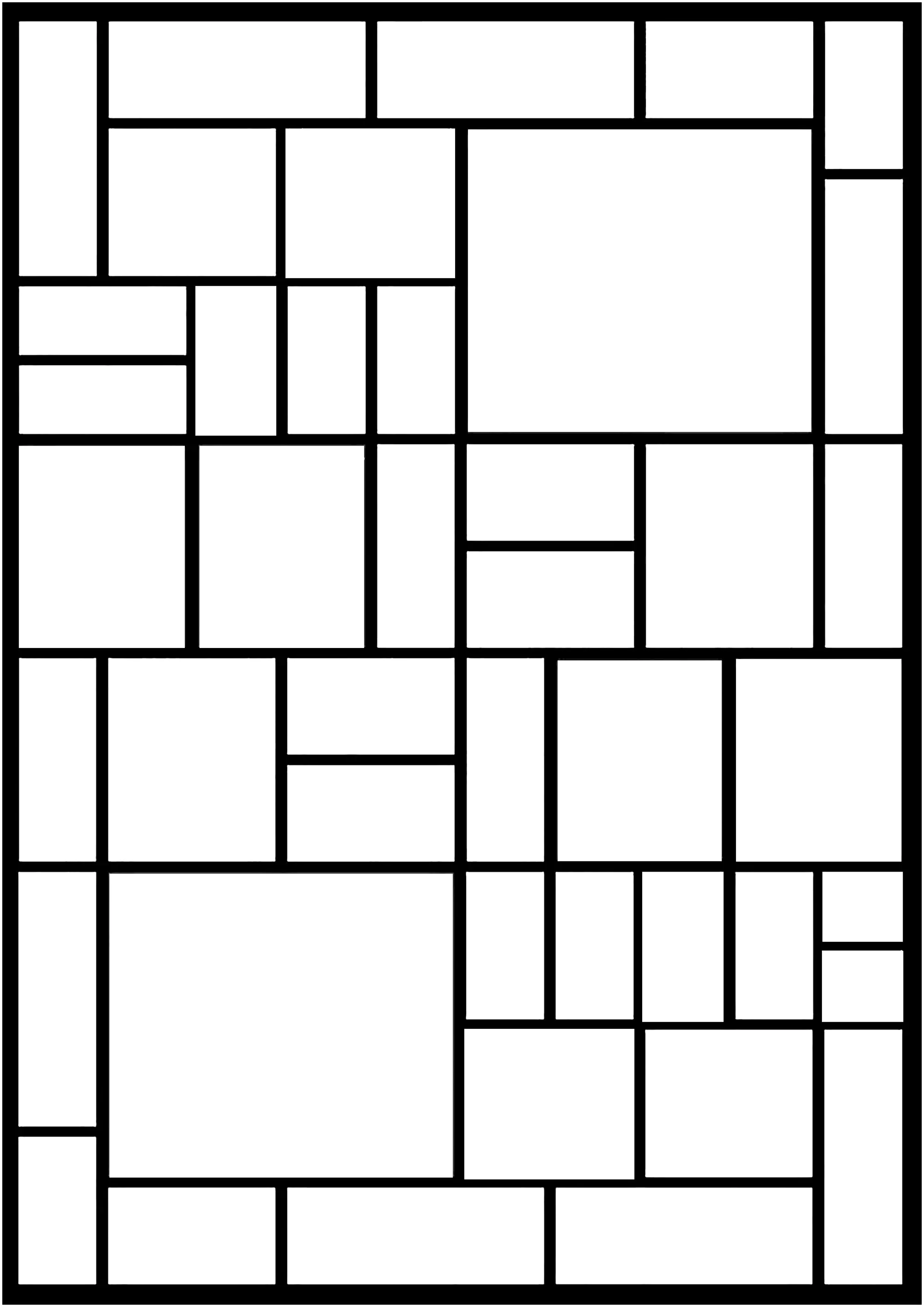 Färbung inspiriert von den geometrischen Werken des Malers Piet Mondrian (Ausmalbild von Kunstwerk zum Ausdrucken und Ausmalen für Erwachsene)