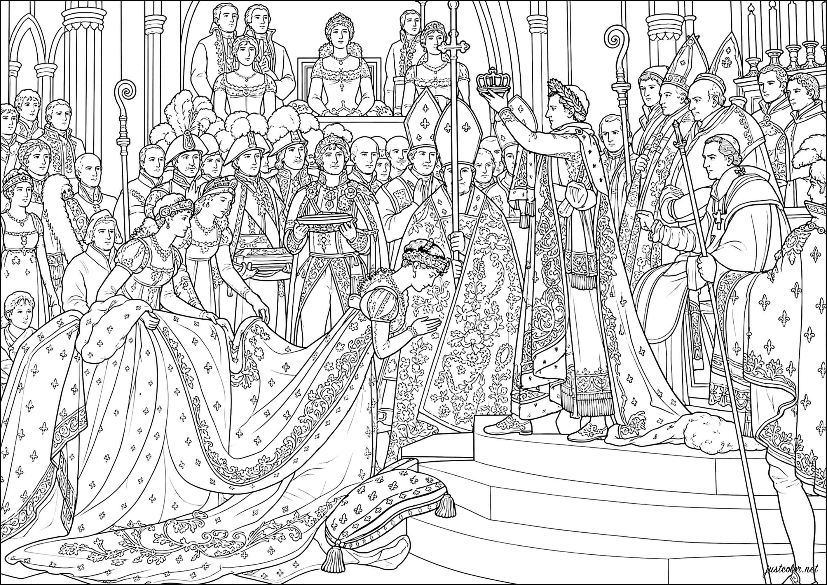 David - Die Krönung Napoleons (1807) (Ausmalbild von Kunstwerk zum Ausdrucken und Ausmalen für Erwachsene)